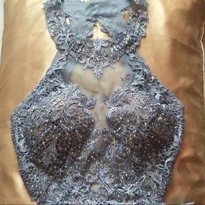 Cachet Backless Embellished Prom Dress